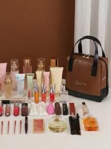 1 pieza Bolsa de cosméticos multiusos, bolsa de maquillaje de viaje de verano, bolso de mano de viajes conveniente, neceser de baño, gran capacidad impermeable, soporte para brochas de Maquillaje, grande capacidad para maquillaje, cosméticos, brocha de belleza, polvo, lápiz labial, adecuado para playa, escuela, baño y festivales, regalo del Día de San Valentín, Navidad, Día del Padre, excelente para madres, familias, amigos, esencial de Verano