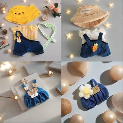 17厘米娃娃服装套装：复古牛仔背带裤 + 报童帽，适合第一代和第二代娃娃的高端时尚配饰（仅衣服，不含娃娃），适合 15cm - 17cm（5.9 英寸 - 6.69 英寸）娃娃，适合生日、节日、情人节礼物