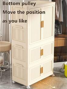 Armario plegable de 5/4/3/2/1 niveles, sin necesidad de ensamblaje, armario de plástico para ropa y juguetes de bebé y niños en el hogar - crema - Ver 6