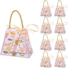 10 Pieces Mini Favor Boxes, Floral Trapezoid Candy Gift Box Small Treat Boxes With Faux Pearl Bow Ribbons, Party Favors For Guests Wedding Engagement Bridal Shower Birthday Valentines Gtaduation Summer Gifts Beach Back To School School Supplies Room Decor