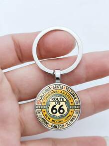 1pc 66 Highway Route - Retro Alloy Round Glass Pendant, Creative Gift For Festival Party, Travel Jewelry Lovers