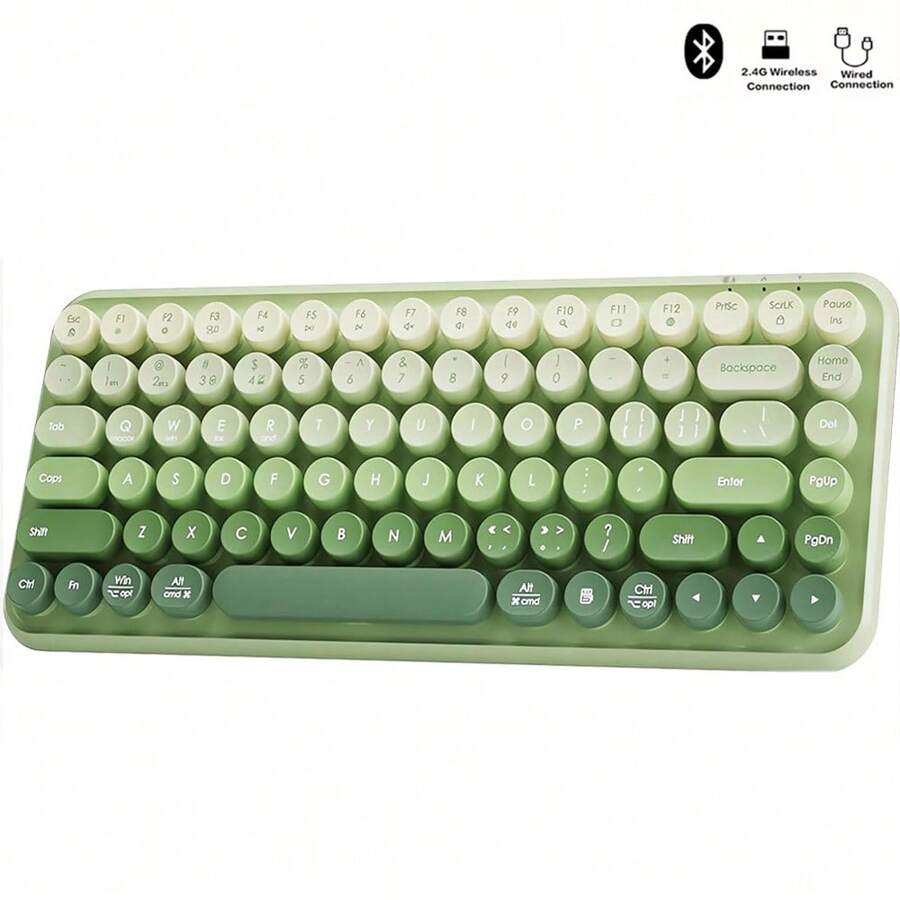 BOW BOW Bluetooth Tri-Mode Wireless Keyboard Colorful 85 Round Keycap Rechargeable Compact Mute Keyboard For Computer/Desktop/Laptop-Green
