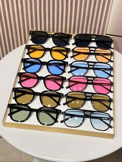 12قطعة / 6 قطع من نظارات المرأة بإطار بلاستيكي هندسي أنيق بطراز الإجازات، مثالي للسفر في شهر العسل والشواطئ والمنتجعات