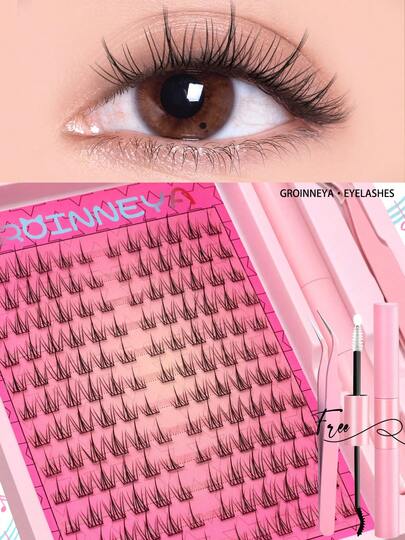  GROINNEYA 72 件单根睫毛，外观自然蓬松，簇状睫毛，纤细可重复使用睫毛束带，单根睫毛，灵活 DIY 睫毛化妆工具，适合初学者