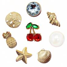 8pcs New Cherry, Starfish, Shell Shoe Decoration DIY Accessories - Detachable Beach Shoes Decor, Shoe Clips, Faux Pearl Accessories, Creative Perfect Gift For All Seasons