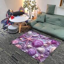 1pc Purple Shell Series Pattern Design Rug, Modern Art Design Floor Mat, Polyester, Non-Slip Backing, Machine Washable, Multifunctional Indoor/Outdoor Use, Home Decor Rug Living Room, Bedroom, Dining Room, Camping - Multicolor - View 12