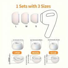 6pcs/Set White Silicone Noise-Proof Ear Pads: 3 Different Sizes, Full Coverage Earphone, More Comfortable Earphone Cover