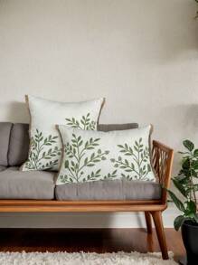1pc Green Leaves Embroidery Throw Pillow Cover, Embroidered Leaf Cushion Covers For Bedroom Bed, Living Room Couch & Sofa , Furniture, Benches, Porch Home Decor, Patio, Car, No Pillow Insert