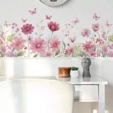 1pc Decorative Floral & Butterfly Wall Sticker With Colorful Painting Wall Decor Room Decor Stickers Personalised Stickers Wall Stickers
