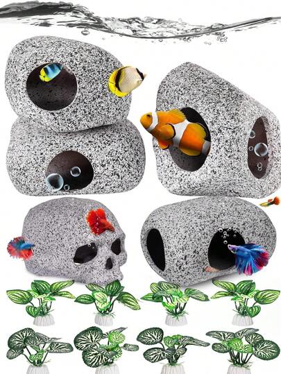 Aquarium Hidden Rock Caves, Betta Fish Tank Accessories Hiding Place Decorations, Betta Fish Toy Tunnel Fish Holes, Ceramic And Glass Container Accessories, Suitable For: Breeding, Playing And Resting Of Aquatic Pets