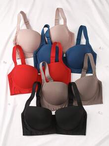 5 piezas de sujetadores sin costuras de talla grande MIMILEMON, sujetadores minimalistas lisos con elevación y soporte - Multicolor - Ver 6