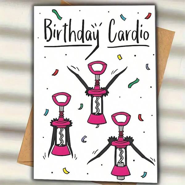 1 Fun Wine Lover Birthday Card, Multilingual (English, German, French, Italian, Portuguese), Valentine's Day, Carnival, Anniversary, Friendship Day - Humorous Fitness Theme Card