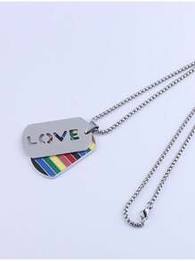 1pc Fashionable LGBT Rainbow Striped Geometric Charm Necklace, Rainbow Dogtag Necklace Double-Layer Colorful Titanium Steel Pendant, Gift For LGBT