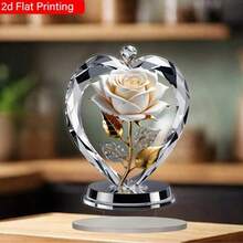 قطعة واحدة ، فن أكريليك وردة بيضاء مسطح ثنائي الأبعاد مزين بقاعدة ، مثالي لديكور المنزل والغرف والمكتب ، ديكور عيد الأم والأعياد والذكرى الزواجية، لوحة تزيينية وديكور هدايا - متعدد الألوان-الحلي - مشاهدة 2