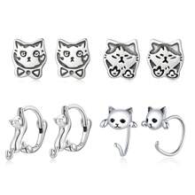 1 paire de boucles d'oreilles à tige en argent sterling 925 mignonnes en forme de chat, boucles d'oreilles à anneau pour animaux de compagnie pour fille femme, bijoux pour fête, cadeau d'anniversaire