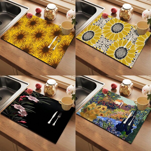 1 pieza Estera de secado de gel de sílice estampada - Almohadilla de secado de utensilios de máquina de café, nueva esterilla absorbente de gel de sílice antideslizante y de secado rápido para mostrador de cocina, adecuada para mostrador de cocina, cafeteras y máquinas de espresso