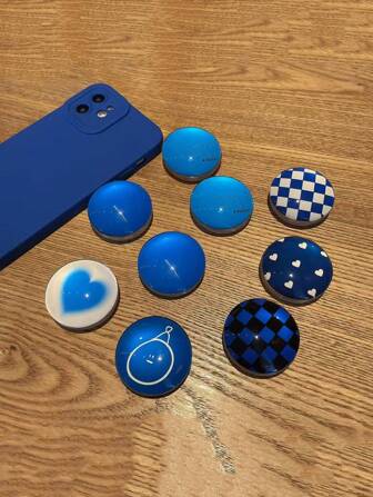 蓝色创意充气可扩展手机支架，桌面懒人支架，多功能便携式手机支架，兼容 、Android 手机，生日、家人、朋友礼物，推拉式手机握把，手机配件