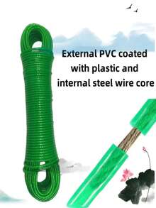 20M/2000cm Outdoor Steel Wire Clothesline, Plastic Coated Durable Weatherproof Laundry Drying Rope, Great For Hanging Clothes And Bedding, Ideal For Home And Balcony Use - Green - View 3