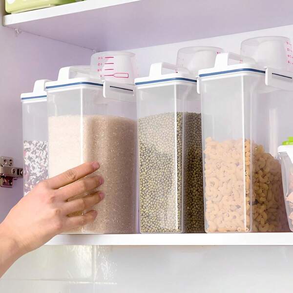 1pc 2.5L Kitchen Grain Storage Bin For Storage Of Grains With Transparent Design Rice Bucket Flour Container Plastic Sealed Storage Box