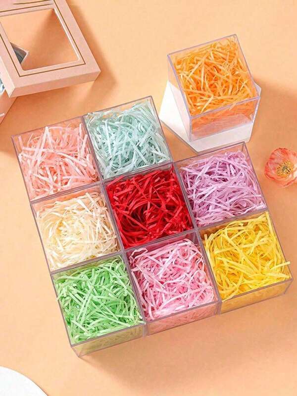 1 sac de 10g/50g/100g de remplissage en papier raphia pour boîte-cadeau, pour mariage, anniversaire, fête. Papier déchiqueté de couleur, papier froissé pour l'emballage de cadeaux, herbe de rembourrage créative, déchiquetage artisanal, matériel de remplissage et d'emballage pour boîte-cadeau, convient pour mariage, Saint-Valentin, Halloween, fête des pères, fête des mères, décoration de fête, protection des cadeaux fragiles et matériau de remplissage anti-dommages, rentrée des classes, Saint-Valentin