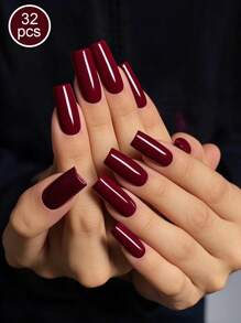 32Pcs Long Square/30Pcs Long Almond Shaped/24Pcs Medium Long Coffin Shaped/24Pcs Medium Long Oval/23Pcs Short Almond Press-On Nails, Solid Color Classic Thick Acrylic Nails, Suitable For Girls & Women Daily Wear, Diy Manicure, Christmas, New Year, Includes 1Pc Nail File & 1Pc Double-Sided Tape Nail Supplies Nails