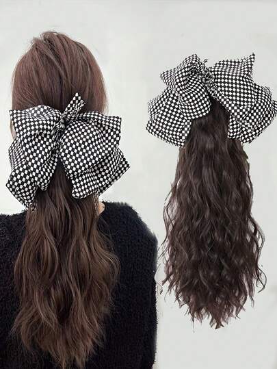 اكسسوارات شعر نسائية - مقطع شعر مموج اصطناعي مع فيونكة (قطعة واحدة لكل)، متعدد الاستخدامات لجميع المناسبات