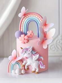 19/28 Piece Rainbow Horse Cake Decoration Top Rainbow Flowers Butterfly Birthday Party Cake Decoration Supplies