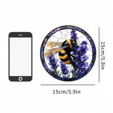 1 Piece, 2D Flat, Bee And Lavender Acrylic Light Catcher, Colored Glass Hanging Pendant, Suitable For Window, Office, Garden, Bedroom Decoration, Handicraft Hanging Decoration As A Gift For Family And Friends' New Homes