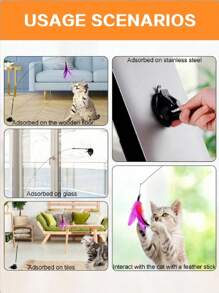 Upgraded Strong Suction Cup Cat Teaser Wand, Plush Animal Replacement Head, Self-Entertaining Durable Cat Chewing Toy, Pet Supplies