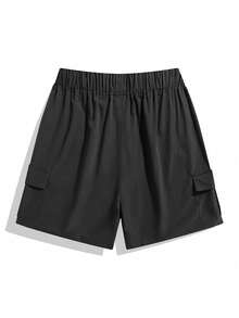 Plus Size Men's Casual Drawstring Waist Cargo Shorts - Black - View 4
