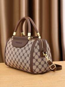 3件套女士时尚印花手提包、托特包和枕头包 - 咖啡棕 - 查看 6