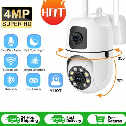 8MP Dual Lens Security Camera, 4K/8MP WiFi Outdoor Cameras For Home Security, Supporting Two-Way Audio, Smart Night Vision And Motion Detection, 360° Whole-Home Monitoring Via App - Color Night Vision, Moving Object Tracking, Intercom, Multi-User Sharing, Real-Time Alarm