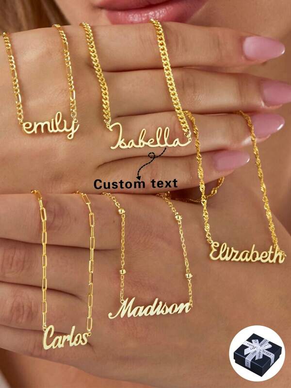1pc Personalized Fashion Multi-Chain Customized Name Necklace, Gold Stainless Steel Customized English Letter Pendant Necklace Gift, Unisex, Suitable For Daily, Couples, Boyfriend, Girlfriend, Mom, Dad, Family, Son, Daughter, Pet, Grandma, Perfect For Valentine's Day, Mother's Day, Father's Day, Anniversary, Gathering, Wedding,School Supplies,Back To School,School Gift,For Office,For School,For Classroom,For Teacher Gifts,For University,For Colleague,For Dorm Rooms,For Teacher,For Boys And Girls,For Teenagers,Junior High School Students,Middle School Students,High School Senior High School Students,College Students,University Students,Freshman,Sophomore,Underclassmen