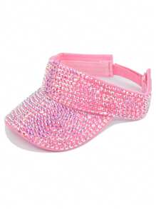 1pc Handmade Rhinestone Embellished Solid Color Sun Hat For Women