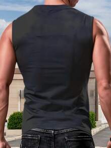 Playera Sin Mangas con Escote V de Cuello Redondo para Hombre - Negro - Ver 2