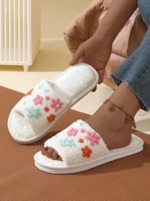 Mules ouvertes aux orteils brodées de nuages pour femmes, sandales douillettes respirantes et antidérapantes pour intérieur/extérieur, convient pour le printemps, l'automne et l'été