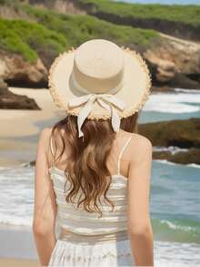 2025 夏季女士波西米亚草帽，高 UPF 50+ 防晒 - 手工编织可折叠沙滩帽，适合户外旅行，宽边优雅设计，4 种颜色可选