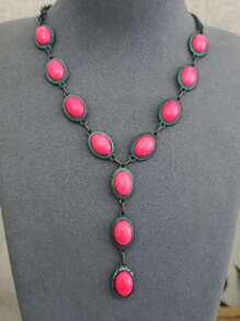 1 pezzo Collana da donna stile retrò western, con ciondolo a forma di Y e intarsi in turchese, adatta per spiaggia, vacanza, festa, collana per la clavicola