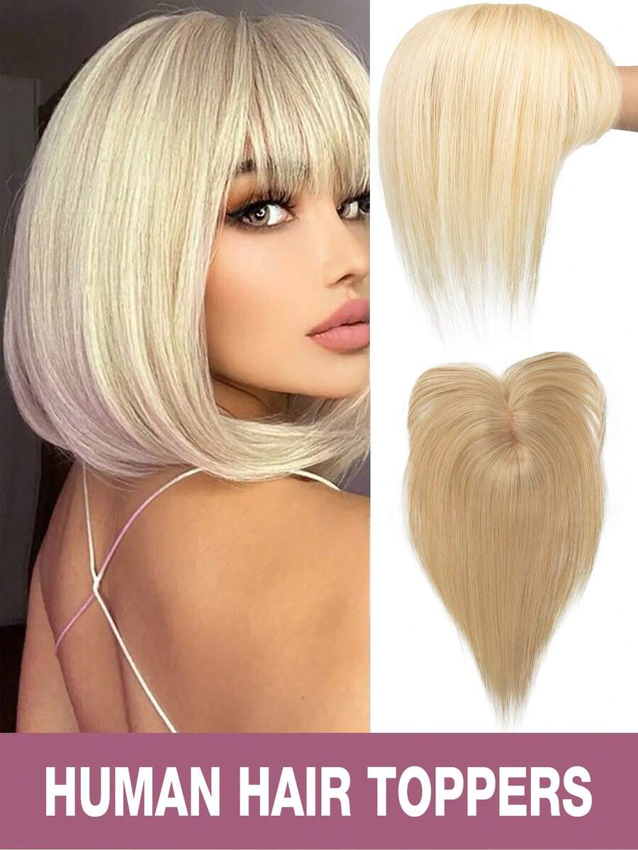 真人发片，侧刘海，轻盈丝绸底，3 片夹，灰色，增加蓬松度，逼真自然头皮，女士真人发假发，8*12 厘米，30 厘米，深棕色 - S613 - 查看 1