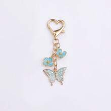 1pc Cute Flower Keychain Colorful Butterfly Key Ring Enamel Flying Animals Key Chains For Women Girls Handbag Accessorie Handmade Jewelry Car Accessories Bag Charm