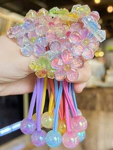 6入組/7入組兒童多彩雙股辮髮圈，可愛卡通花兔橡膠筋，適用於多款小女孩馬尾髮型