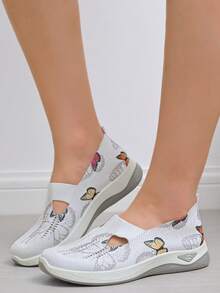 Women's New Knitted Mesh/Dual-Color Sole/Casual Sports Shoes, Women's Fashion Comfortable Soft-Bottom Soft-Surface Non-Slip Wear-Resistant Running Shoes, Women's Loafer Color-Blocking Flats - Multicolor - View 9