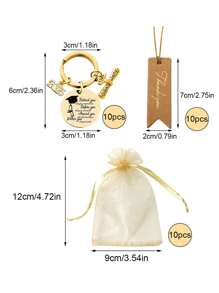 30pcs/10SET Stainless Steel Keychain Set, Simple And Elegant Design, Includes Keychain, Thank You Tags And Organza Bags,Commemorative Gift For Graduation Season, Practical, Suitable For Party Favors And Graduation Celebrations Car Accessories Bag Charm