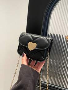1pc Versatile Stylish Retro Crossbody Small Square Bag Mini Bag Fashion Chain Shoulder Crossbody Bag Popular New High-Quality Texture Rhinestone Chain Shoulder Crossbody Small Bag Mini Dopamine Style Solid Color Hand-Held Crossbody Small Bag - Heart Mini Bag - View 8