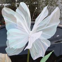 1 pieza de mariposa artificial gigante de gasa multicolor, semitransparente, para decoración de bodas, manualidades DIY, fiestas, celebraciones, decoración del hogar y regalos festivos