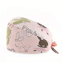 1 pieza Gorro de enfermera con estampado digital de flores, animales y corazones sobre fondo rosado, de mezcla de algodón. Adecuado para médicos, enfermeras, salones de belleza, hospitales veterinarios y profesionales de limpieza. Anti-bacterial y anti-polvo