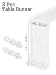 5件套白色褶皱桌旗，折叠桌布，节日生日装饰婚礼装饰假日家居装饰派对房间餐桌装饰桌布，桌旗，纯色桌布，生日装饰婚礼装饰，2026新年装饰，派对礼品，派对装饰，家用桌旗