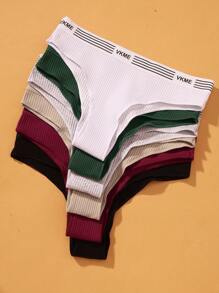 VKME Set di 6 pezzi Mutande basse in cotone, biancheria intima sportiva, pantaloncini brasiliani da donna con motivo a lettere