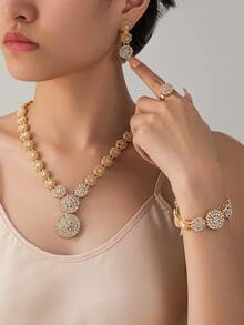 5pcs Crystal Jewelry Set, Sparkling Accessories For Parties Or Daily Wear - Gold - View 1