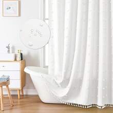 1pc Black Velvet Ball Fringe Shower Curtain, Minimalist 3D Cut-Out Design Waterproof Polyester Bathroom Curtain, Hooks Included Home Bathroom Decor Fall Decor Bathroom Accessories Back To School